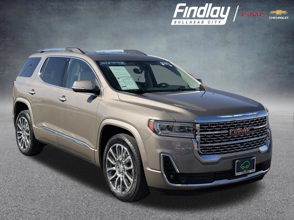 2023 GMC Acadia Denali in Light Stone Metallic — front three-quarter view